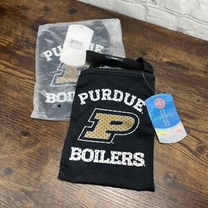 Two Purdue Boilers Jersey Material Game Day Zipper Pouch Crossbody Bag NWT 8 X 6